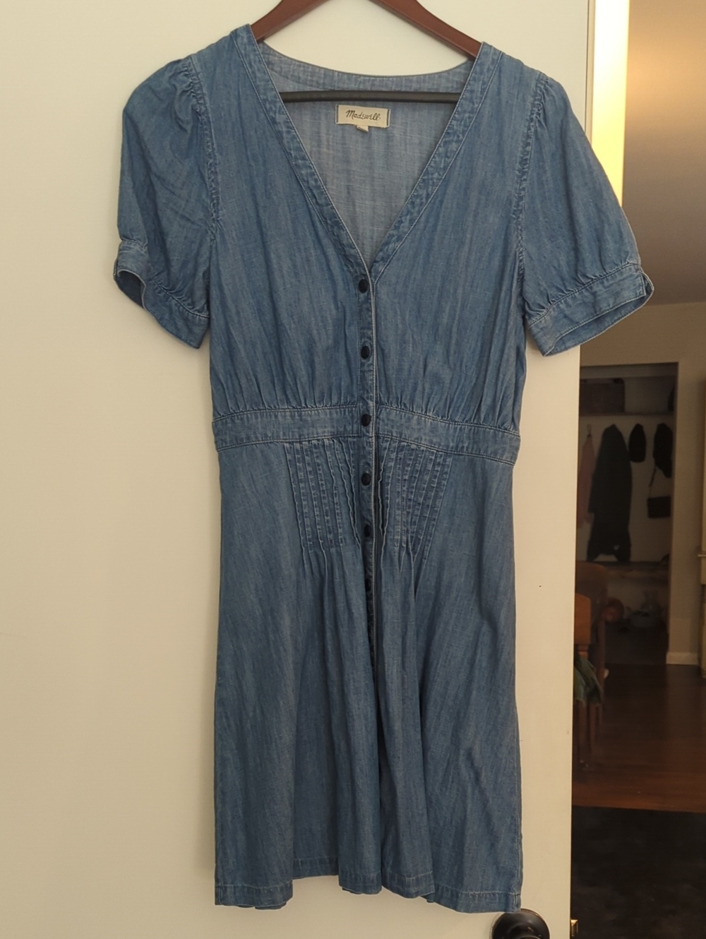 Madewell Light Blue Denim V-Neck Button Dress